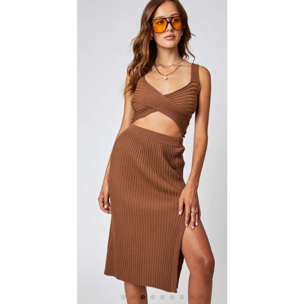 Womens Cider Rib Knit Button Detail Split Midi Skirt Size 1X